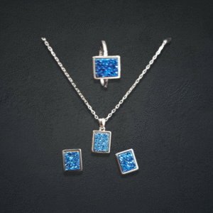 Blue Druzy Delight Pendant Set with Ring